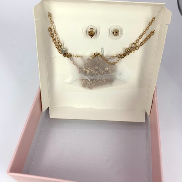 Rampage XO Double Strand Necklace & Earring Boxed Set Goldtone Rhinestone 16-18" - Picture 4 of 5